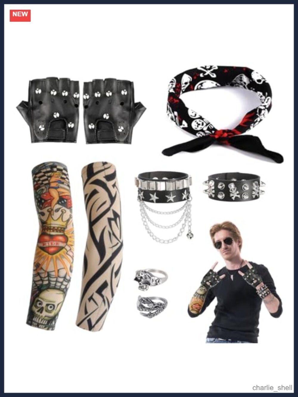 Men's Rocker Costume Party Set with Wig, Sunglasses, Gloves & More